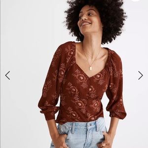 NWT Madewell | XS Preston Puff-Sleeve Top in Letterpress Floral